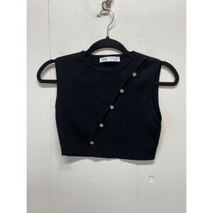 Zara Women's Black Sweater Vest Jeweled Buttons Size Small For Layering